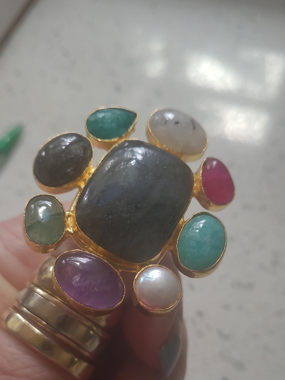 Fabulous Turkish Ring Large Labradorite In Other Stone And A Semi-precious Gems